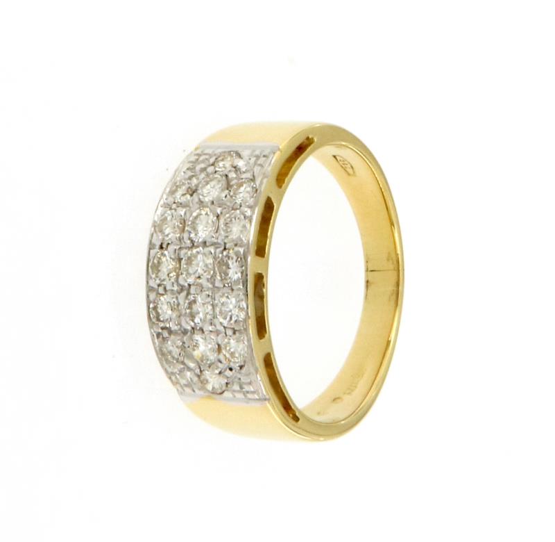 Anello oro giallo 750/1000  fascia con pavè di diamanti  col.h,purezza vs mis.15