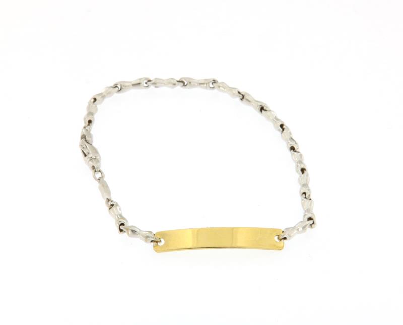 Bracciale 2 ori 750\1000 maglia a placche con targhetta