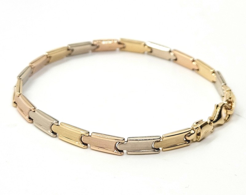 Bracciale  3 ori 750/1000 maglia a elementi cm 21