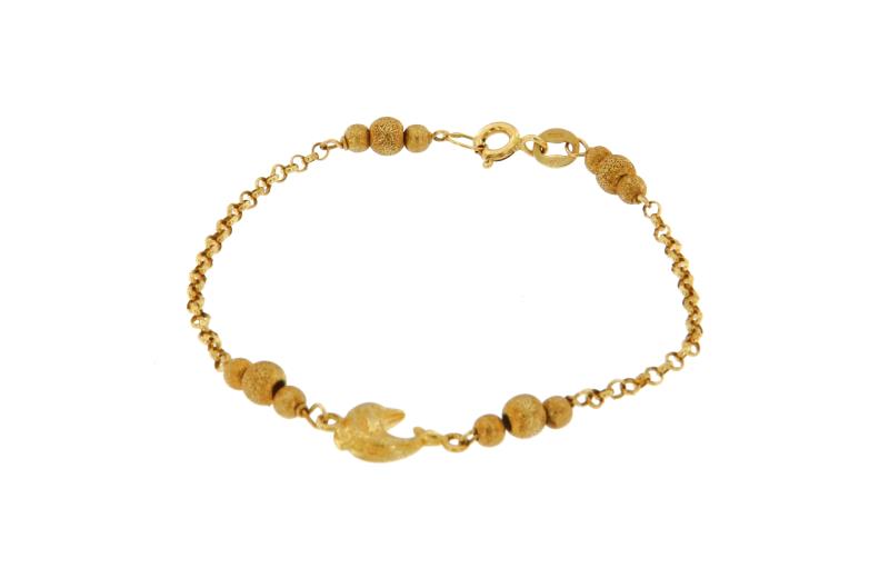 Bracciale oro giallo 750/1000 con palline e un delfino