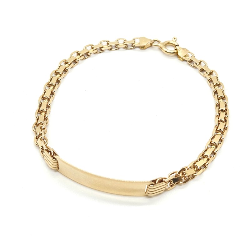 Bracciale  oro giallo 750/1000 maglia piatta con targhetta cm 19.5