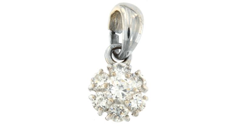 Ciondolo in oro b 750/1000 fiore pietre bianche cm 1,5 x 0,8 cm