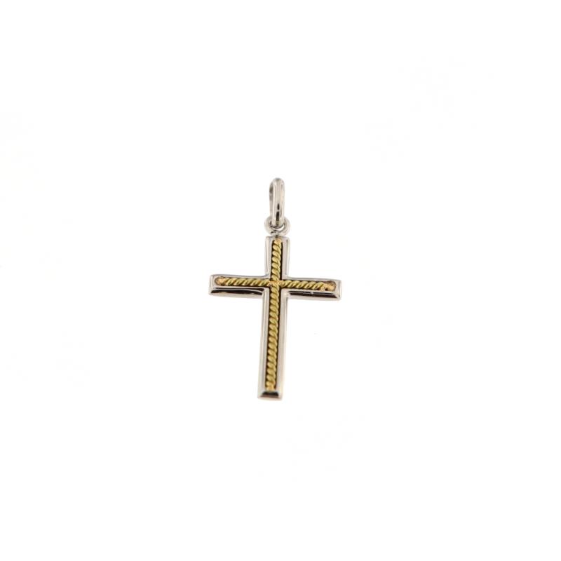 Ciondolo in oro b/g 750/1000 croce media filo filigrana