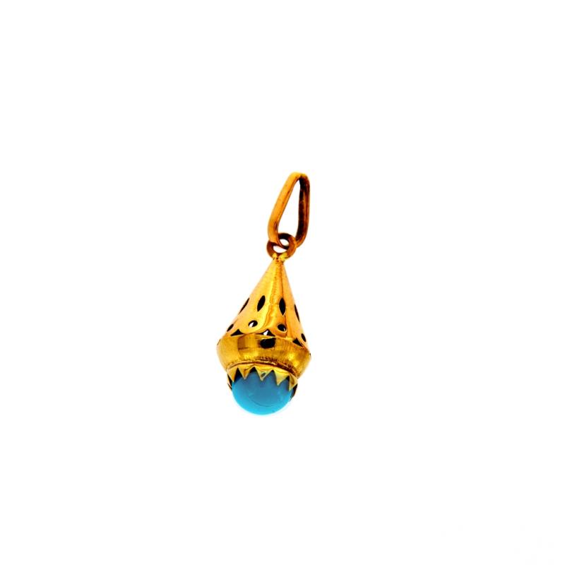 Ciondolo in oro g 750/1000 cono pietra celeste