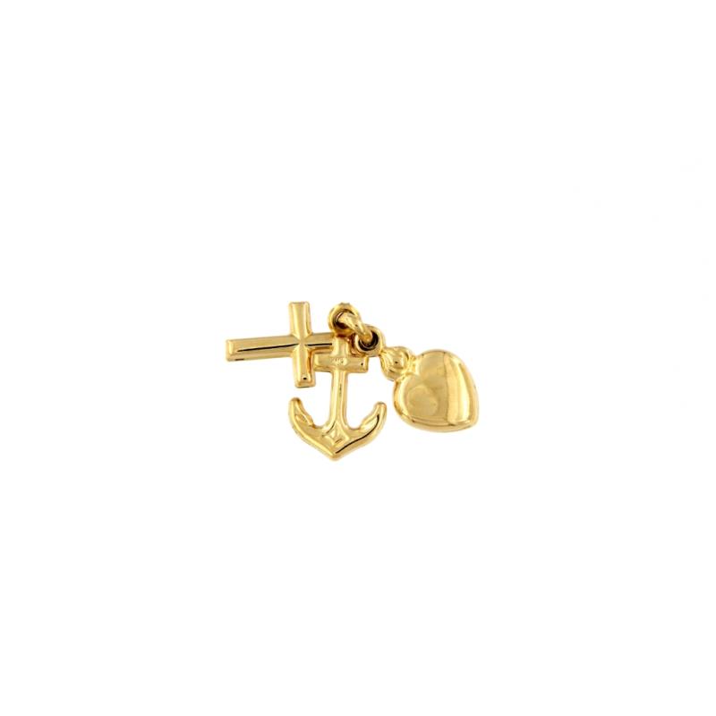 Ciondolo in oro g 750/1000 croce/cuore/ancora 