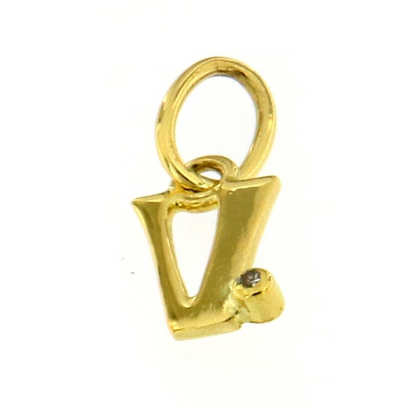 Ciondolo oro giallo 750/1000 lettera v con diamantino cm 1