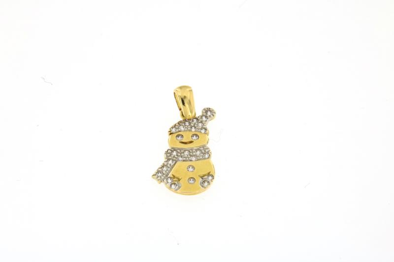 Ciondolo oro giallo 750/1000 pupazzo di neve con zirconcini