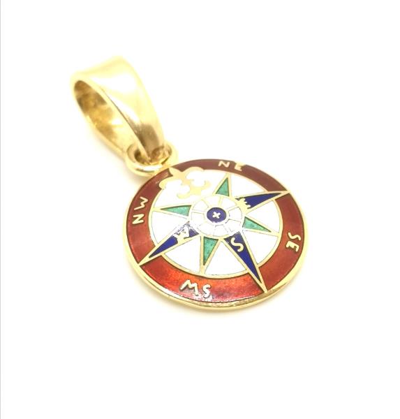 Ciondolo oro giallo 750/1000   rosa dei venti smaltato