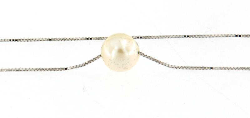 Collana oro bianco 750\1000 venetina con perla cm 42