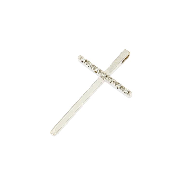 Croce oro bianco 750/1000 con pave' di diamantini