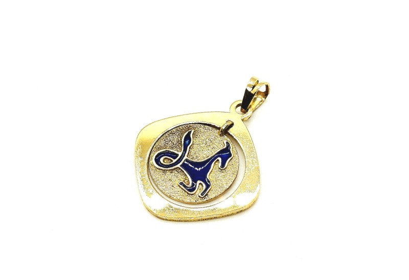 Medaglia  oro giallo 750/1000 segno zodiacale capricorno smaltata blu