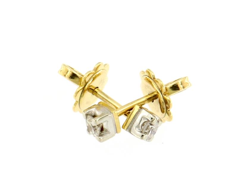 Coppia di orecchini due ori 750\1000 con diamantini da 0,08 ct ciascuno colore h purezza vs